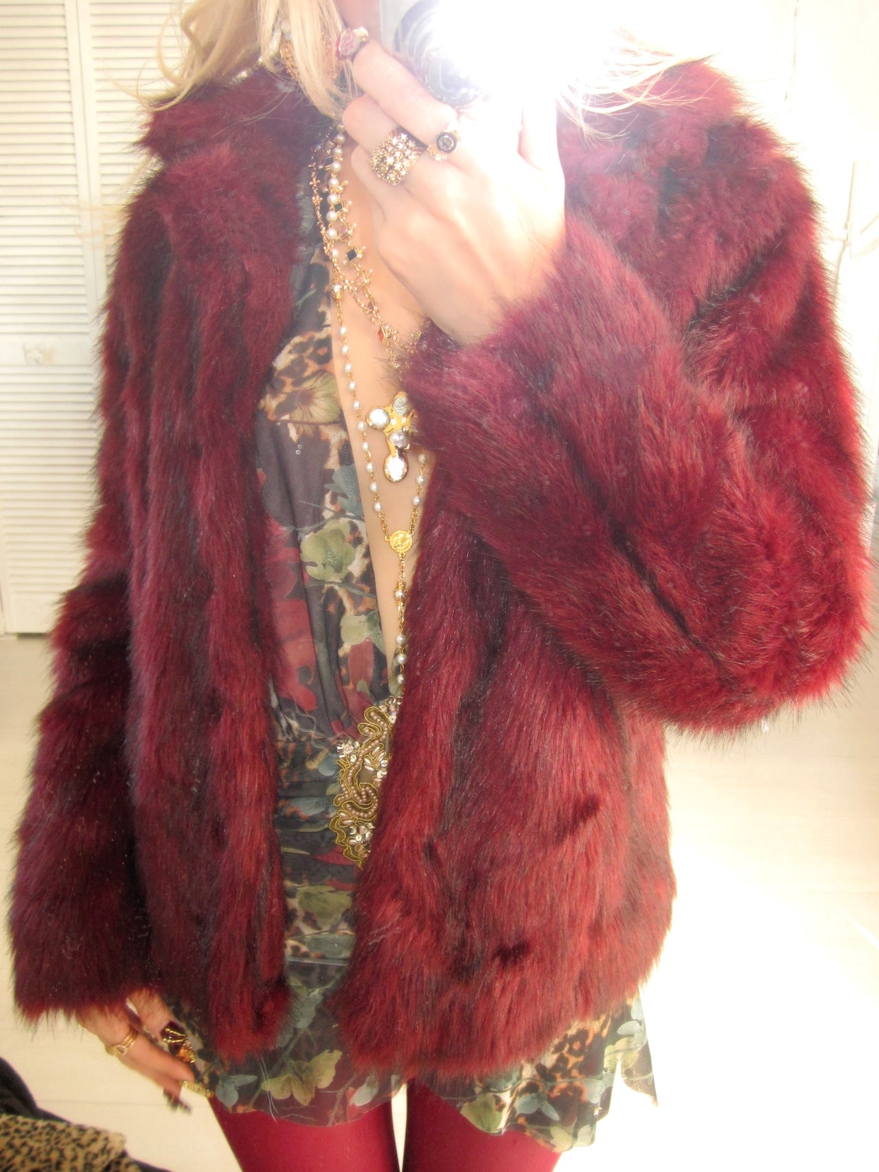 Vintage Crimson velvet faux fur jacket
