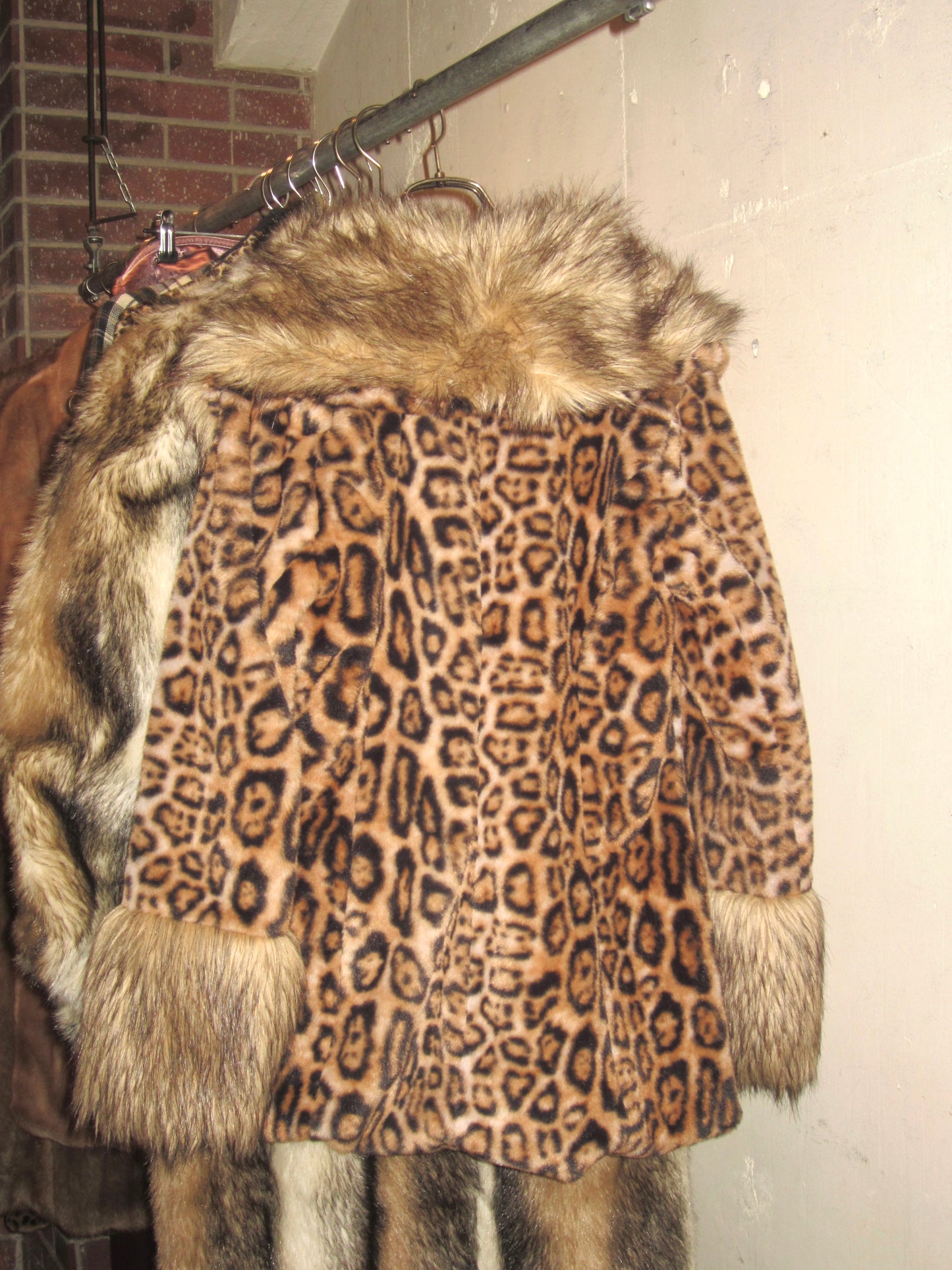 Leopard print faux fur coat