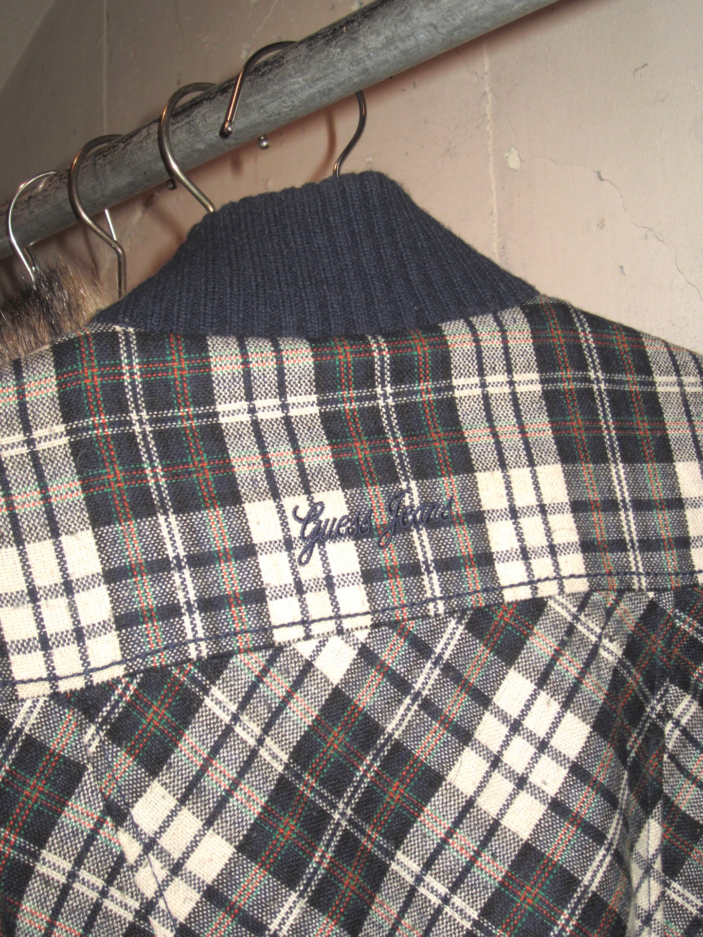 00s guess vintage navy plaid zip up jacket