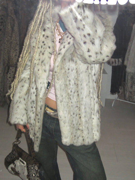 Vintage Snow leopard short faux fur coat
