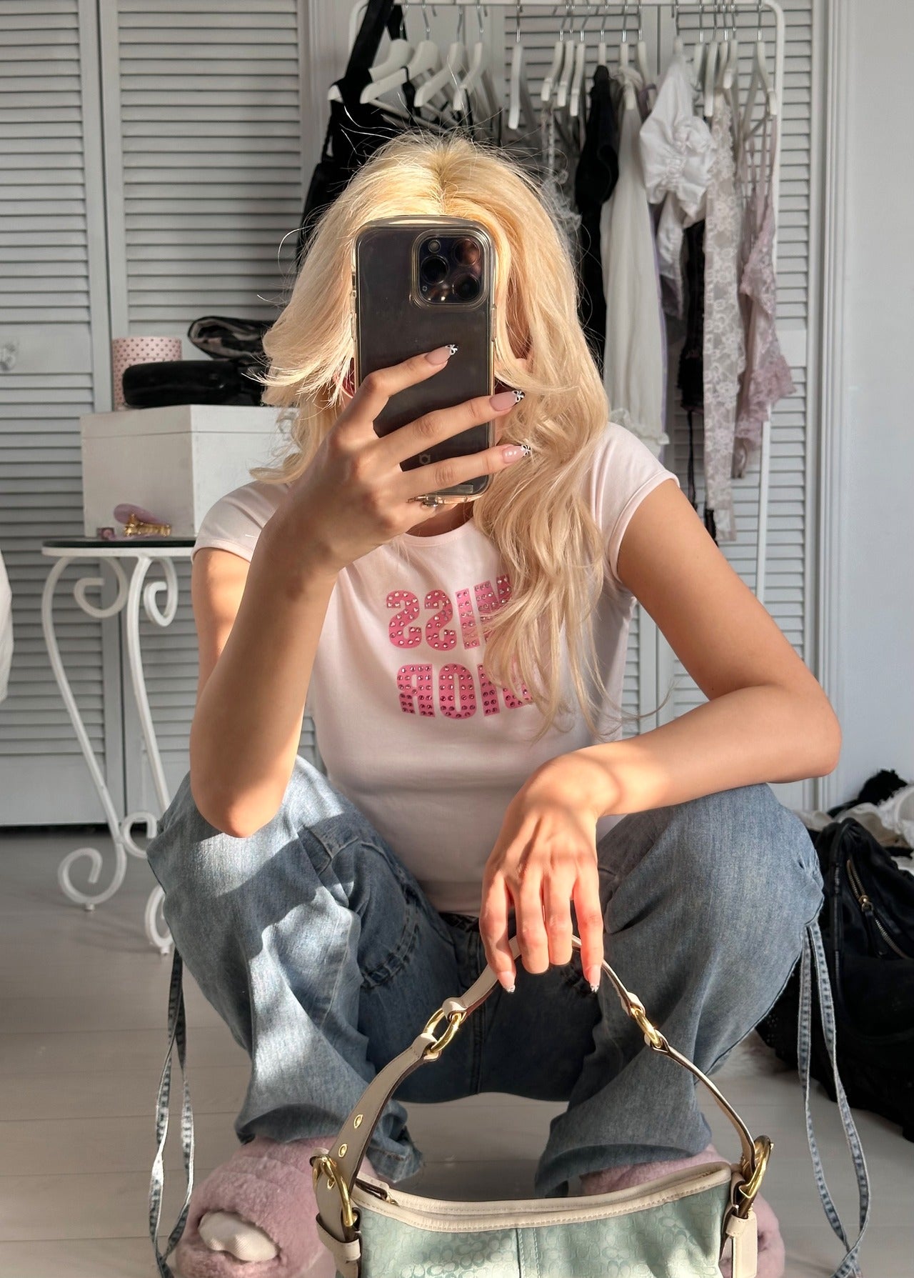 Vintage Dior pink rhinestone baby tee