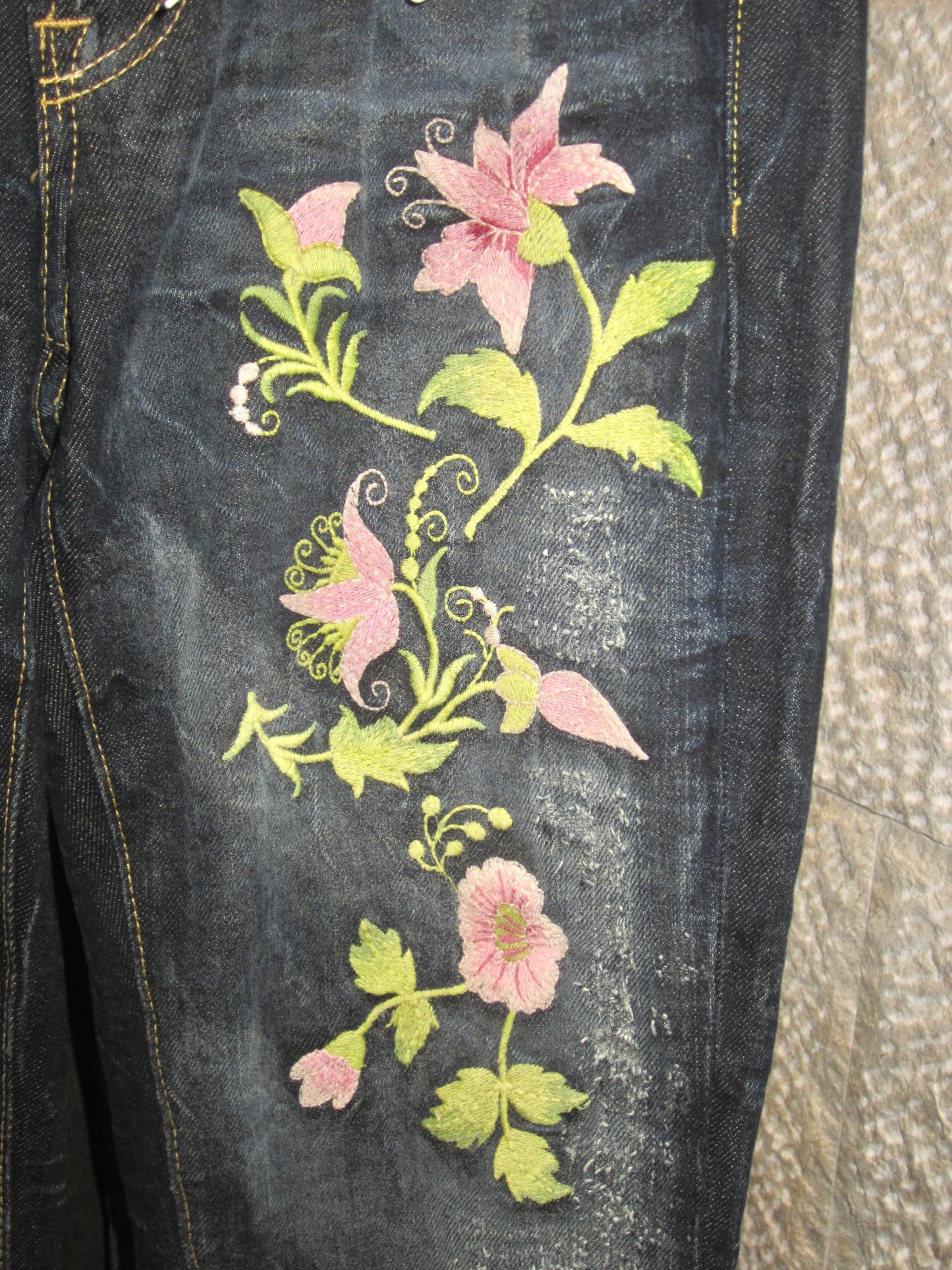 People for peace embroided floral jeans
