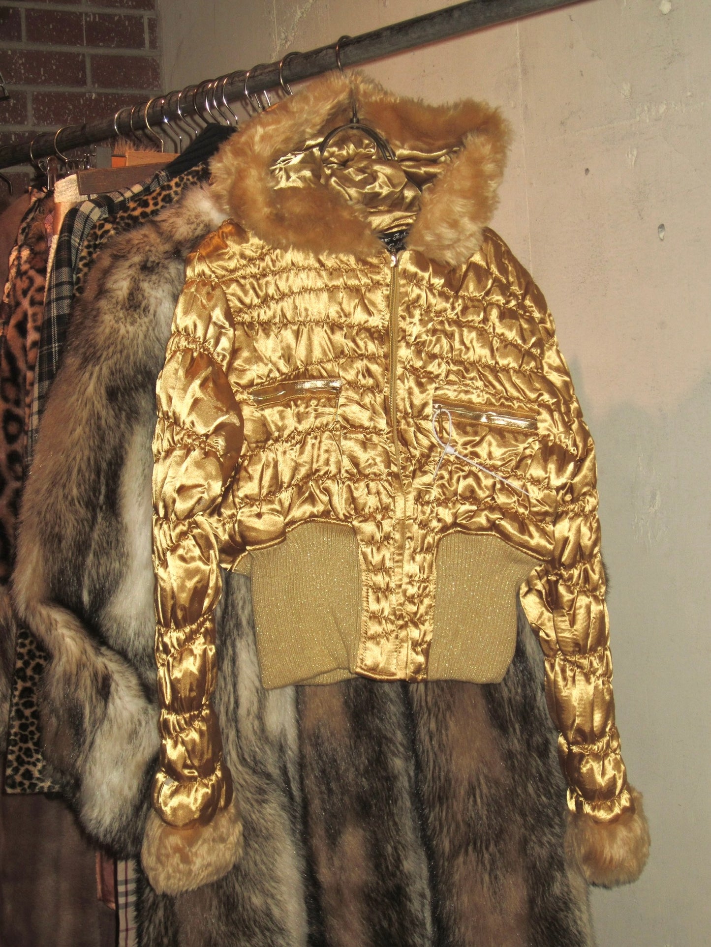 Y2K cropped bronze zip up jacket