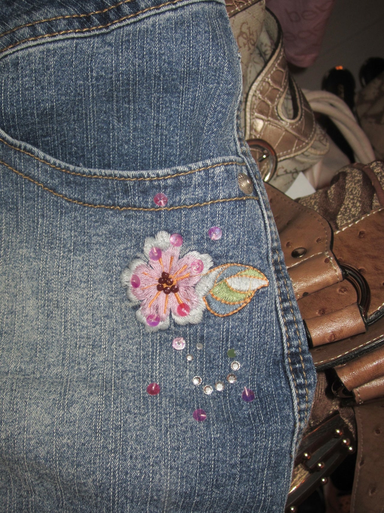 tropical 2k embroidered flower bead rhinestone blue denim miniskirt