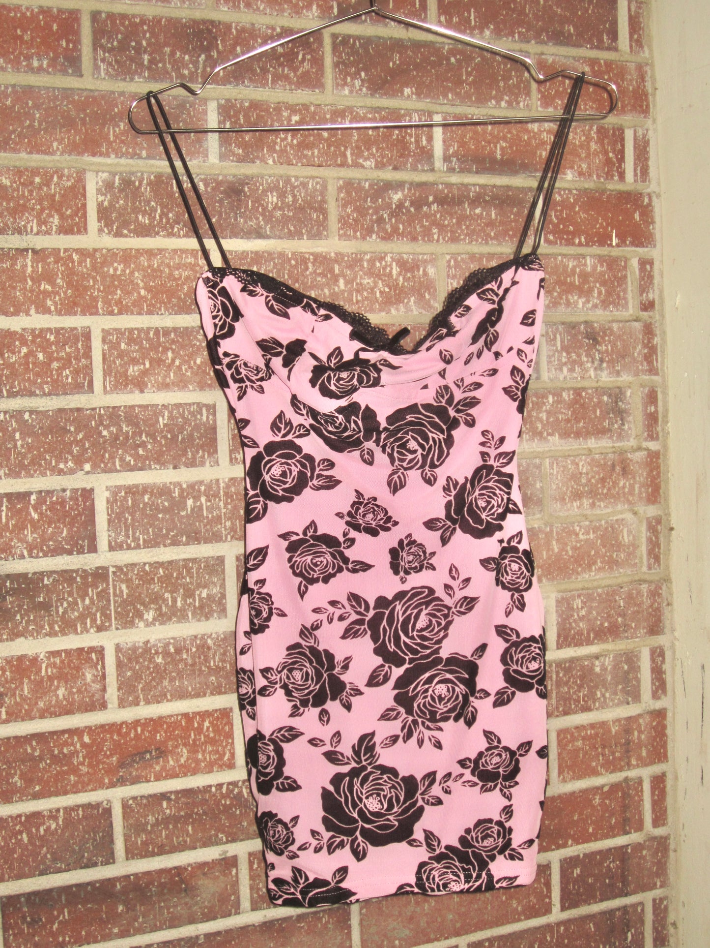 Pink floral goth rose mini dress