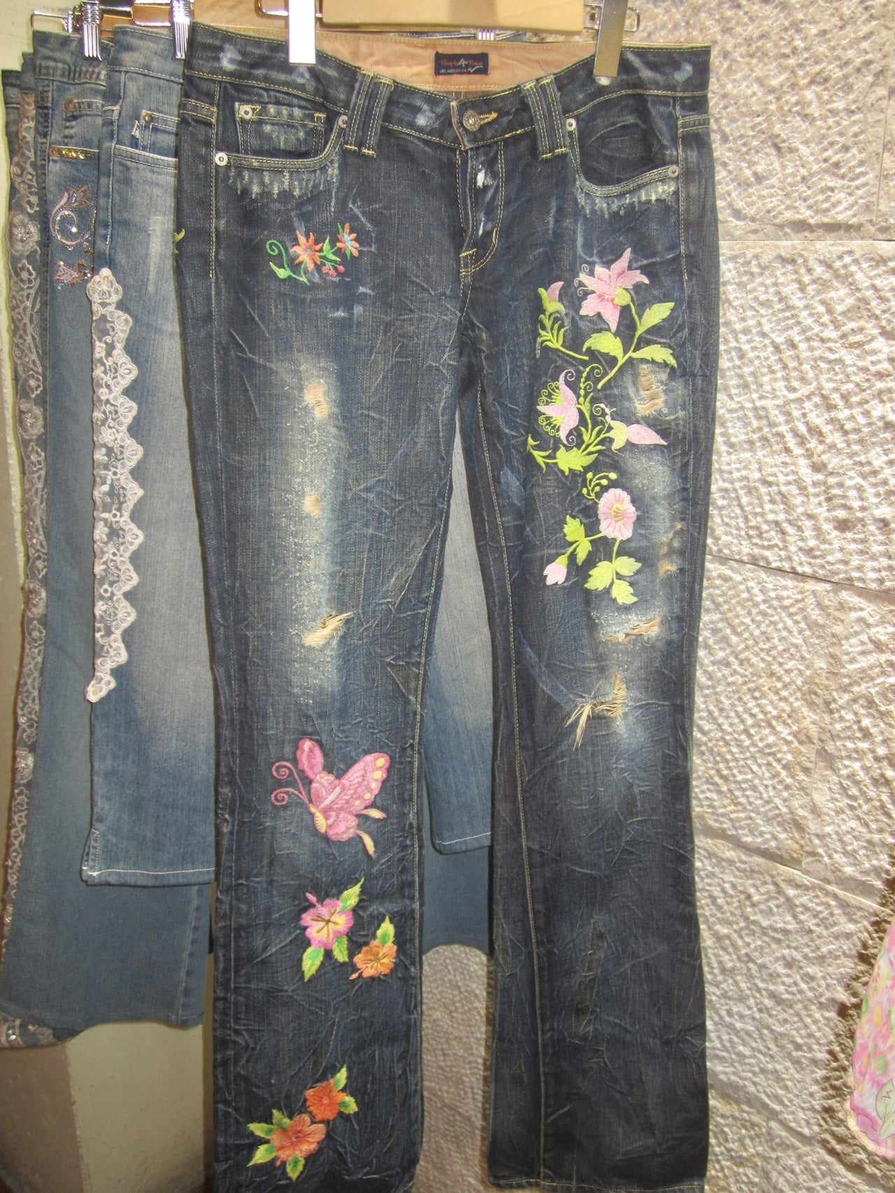 Y2K flower embroidered denim
