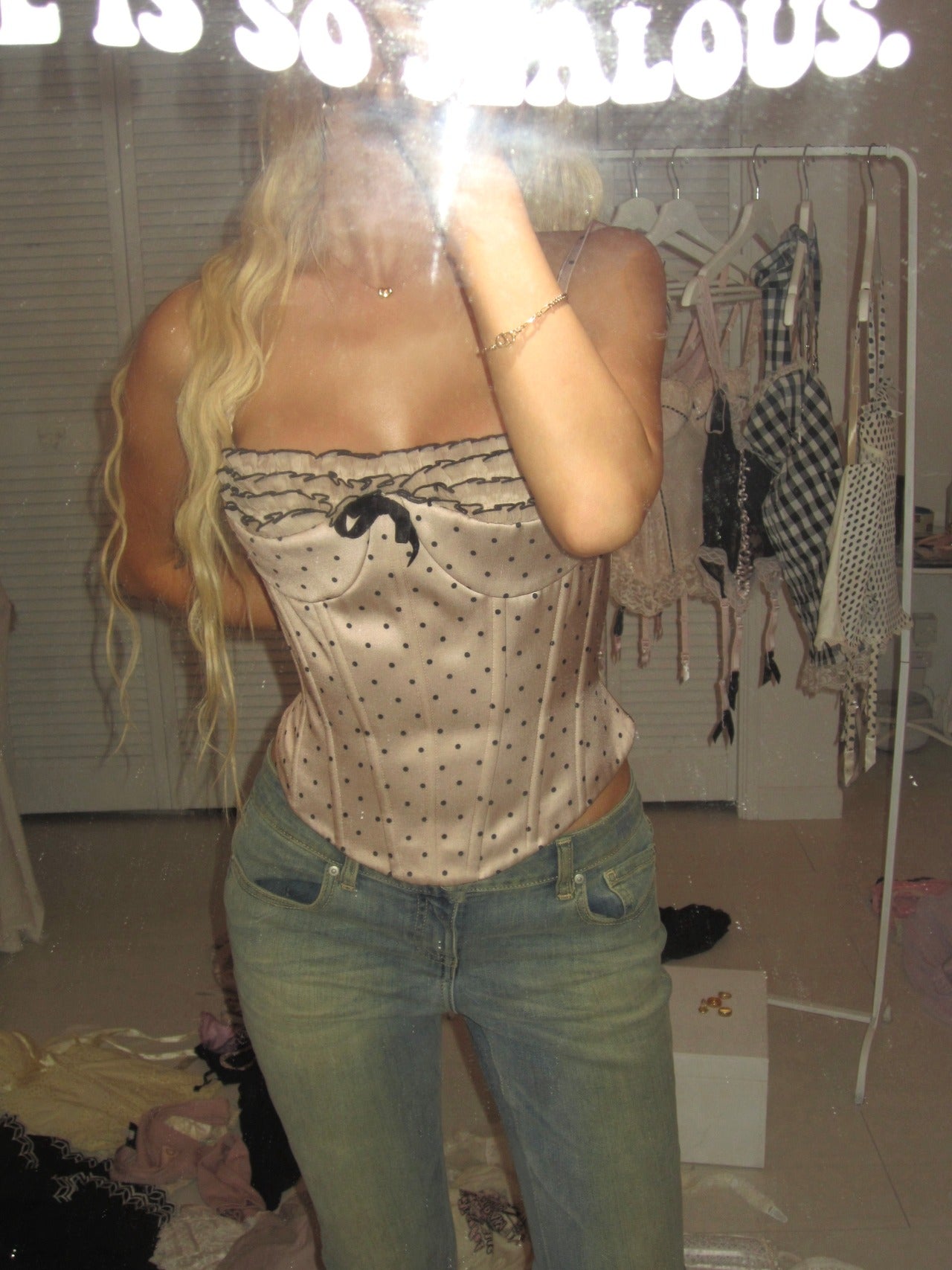 Romantic champagne pink polka dot corset