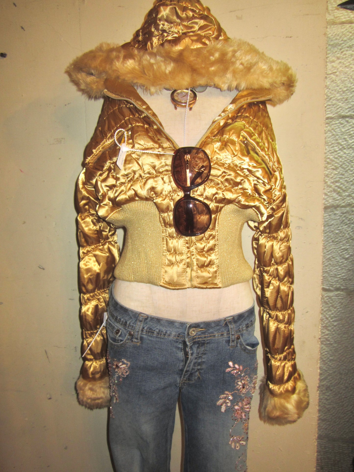 Y2K cropped bronze zip up jacket