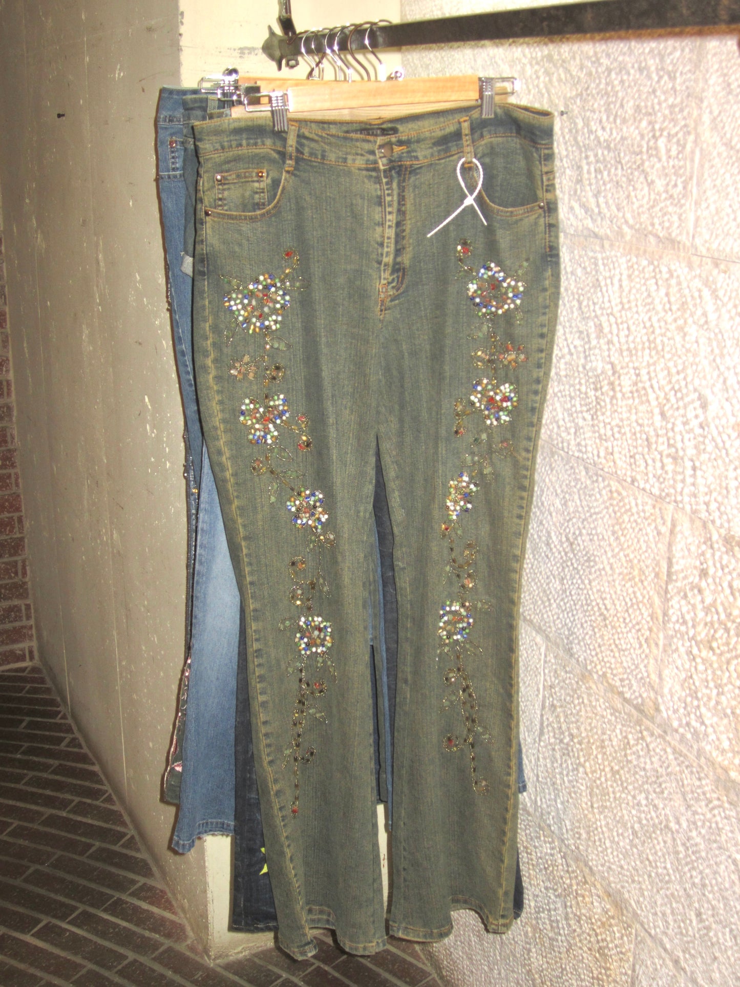 00s bohemian beaded wide denim
