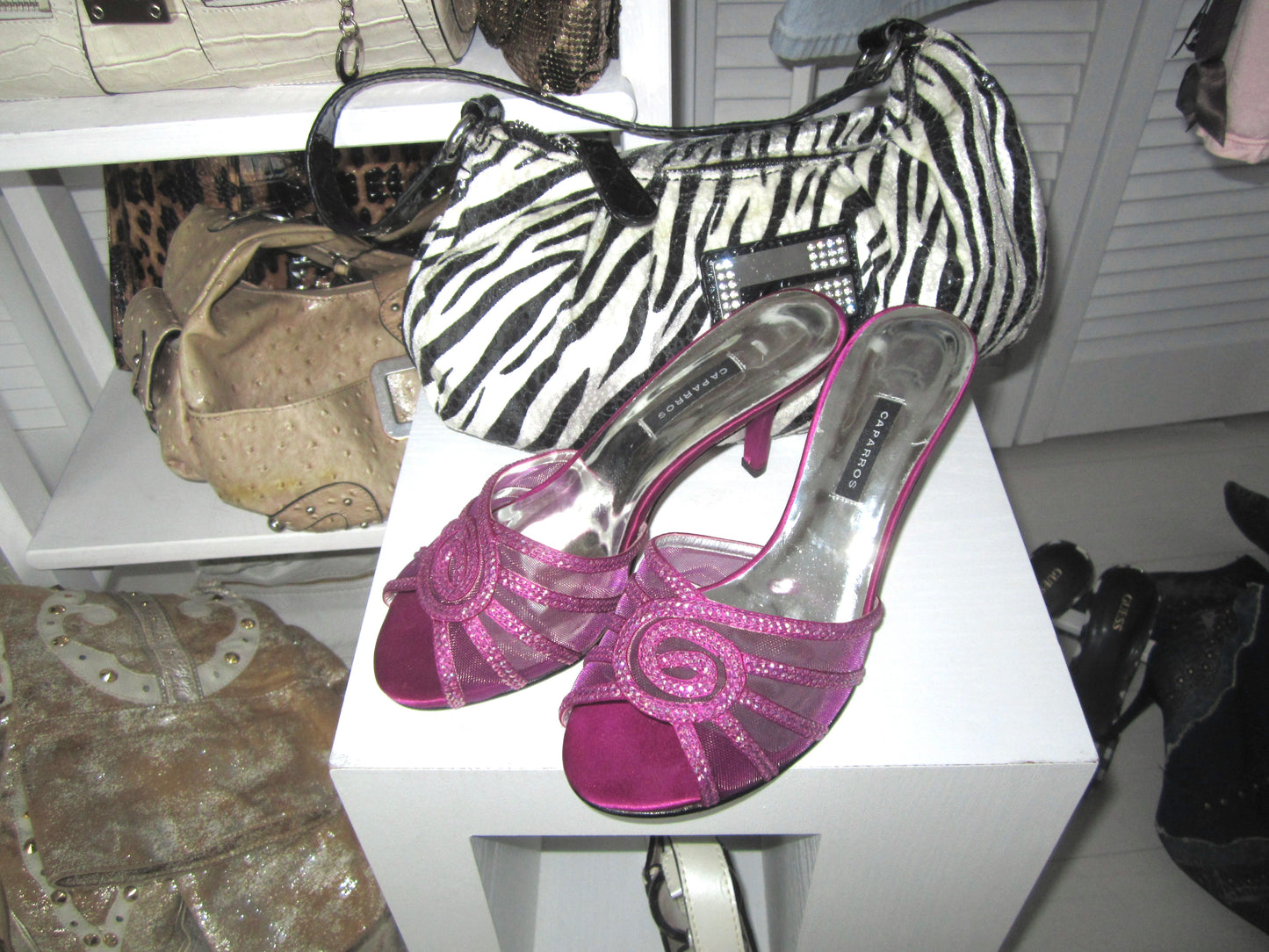 Y2K purple sequin swirl kitten heels