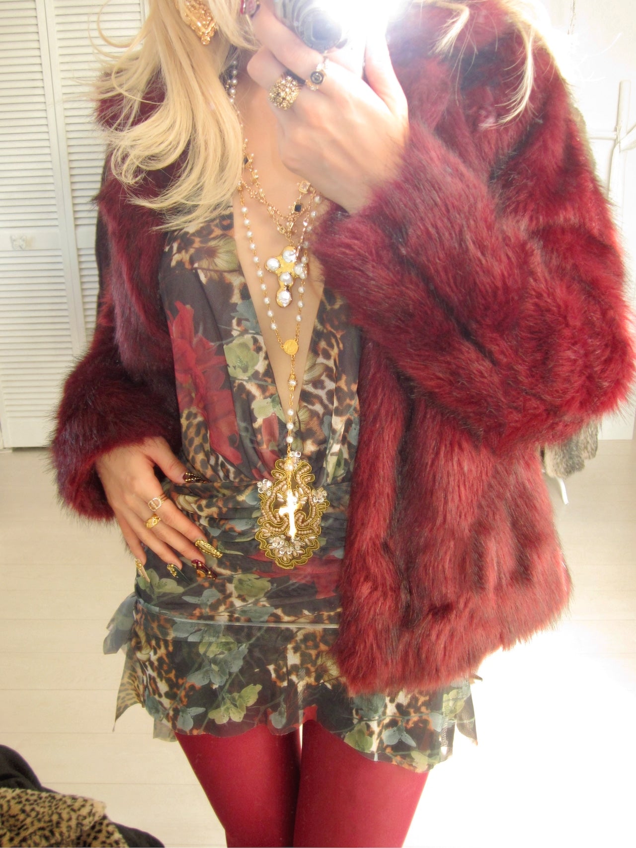 Vintage Crimson velvet faux fur jacket