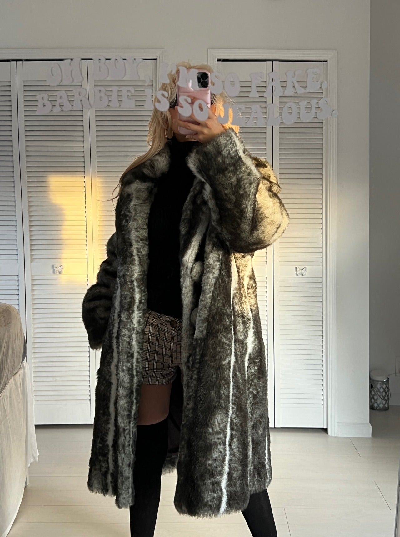Exclusive black bear faux fur coat