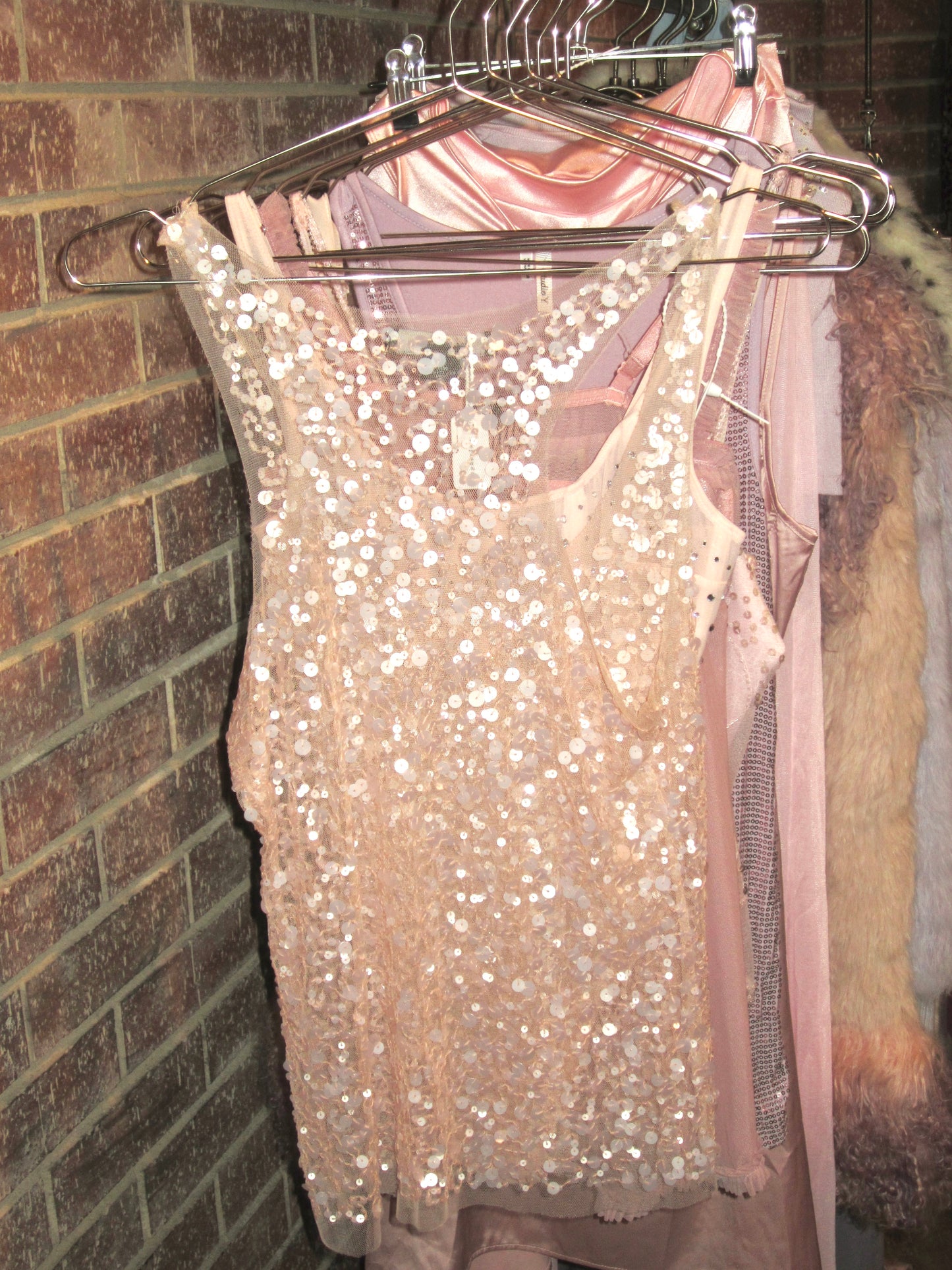 00 pink sheer sequin top