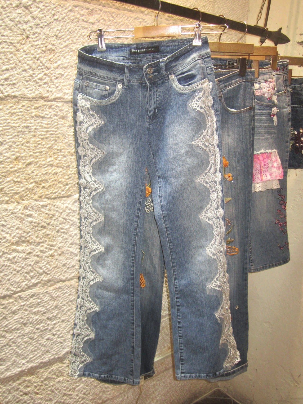 Y2K flower embroidered denim