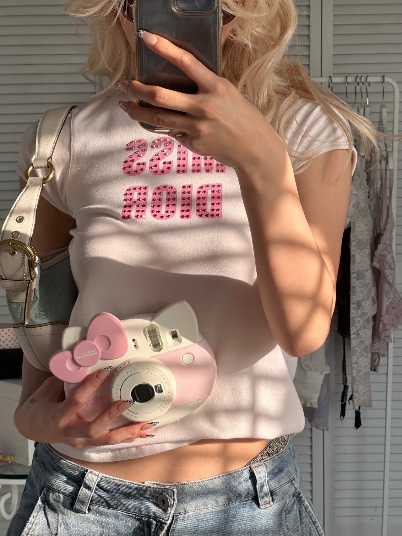 Vintage Dior pink rhinestone baby tee
