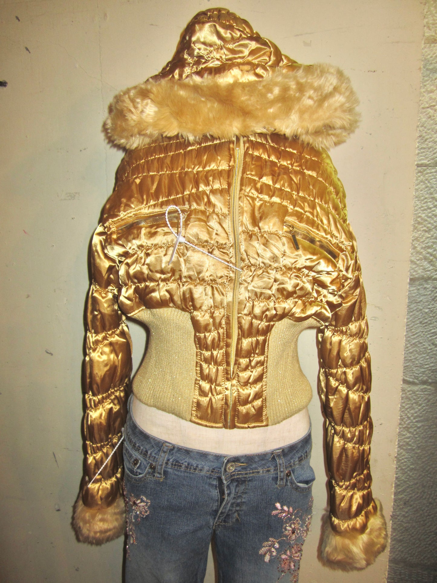 Y2K cropped bronze zip up jacket