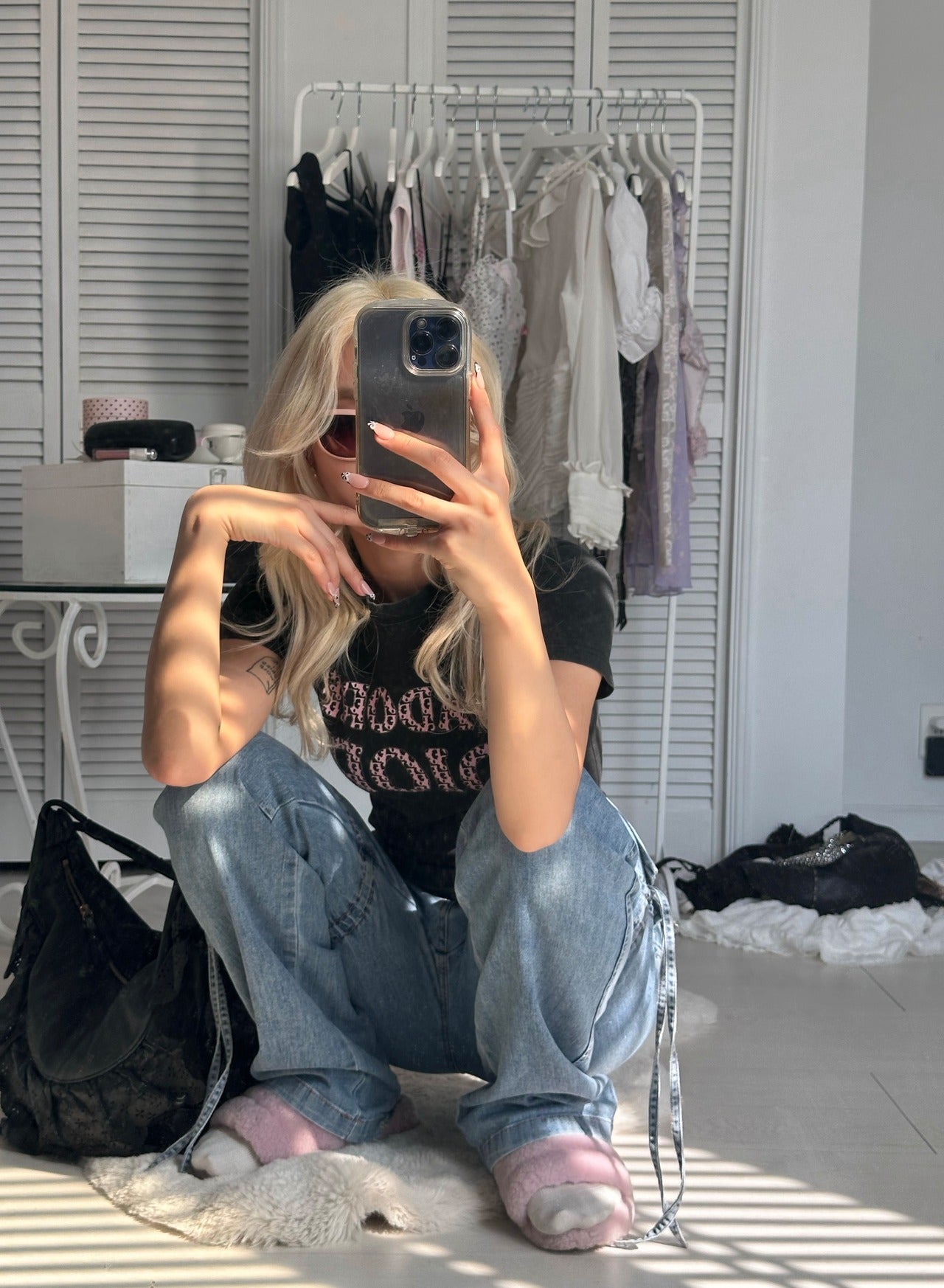 Pink rhinestone baby Dior tee