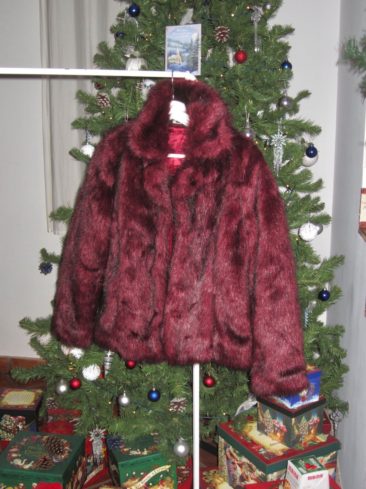 Vintage Crimson velvet faux fur jacket