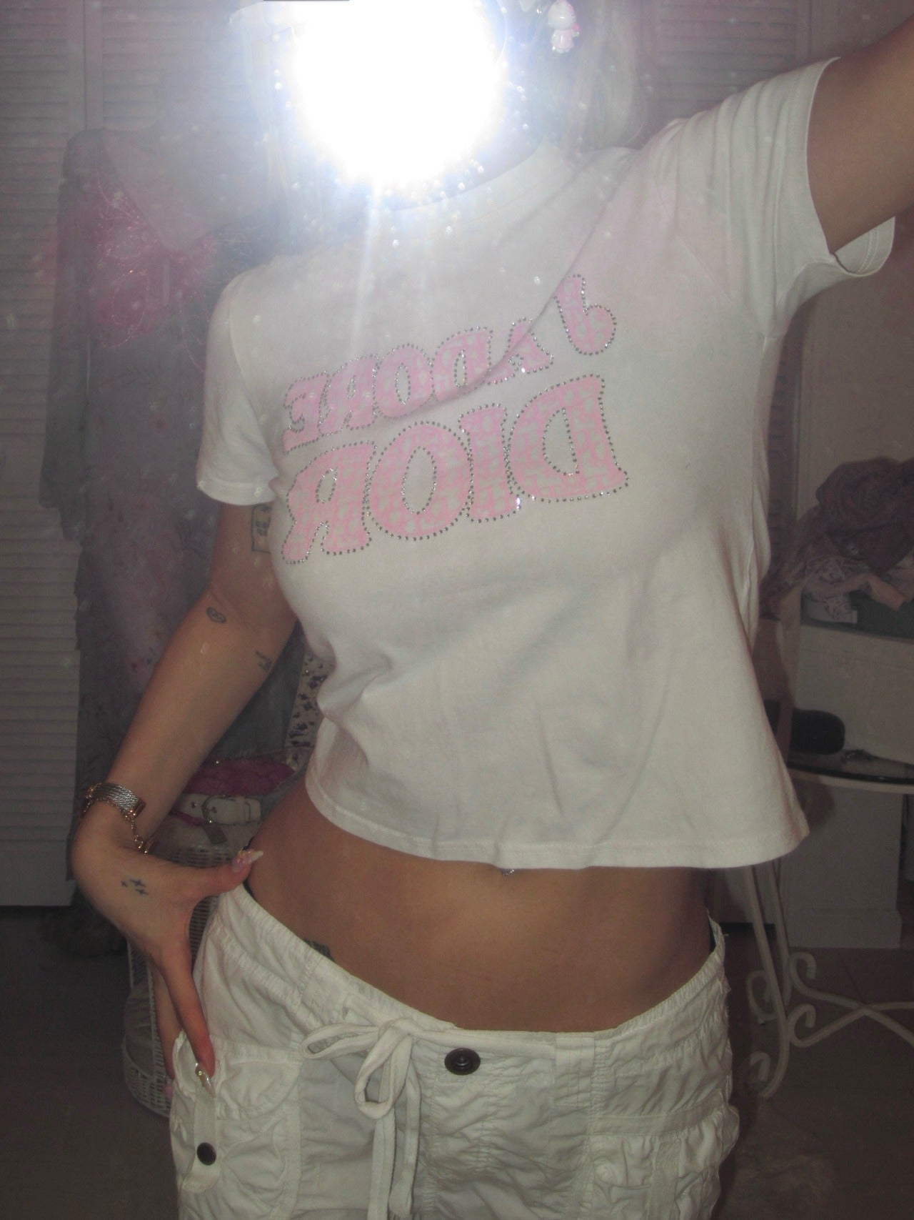 Vintage Dior baby tee pink Rhinestone