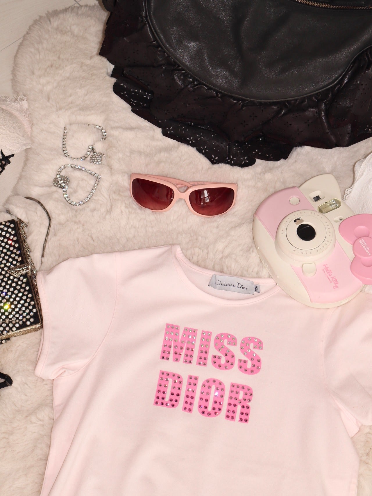 Vintage Dior pink rhinestone baby tee