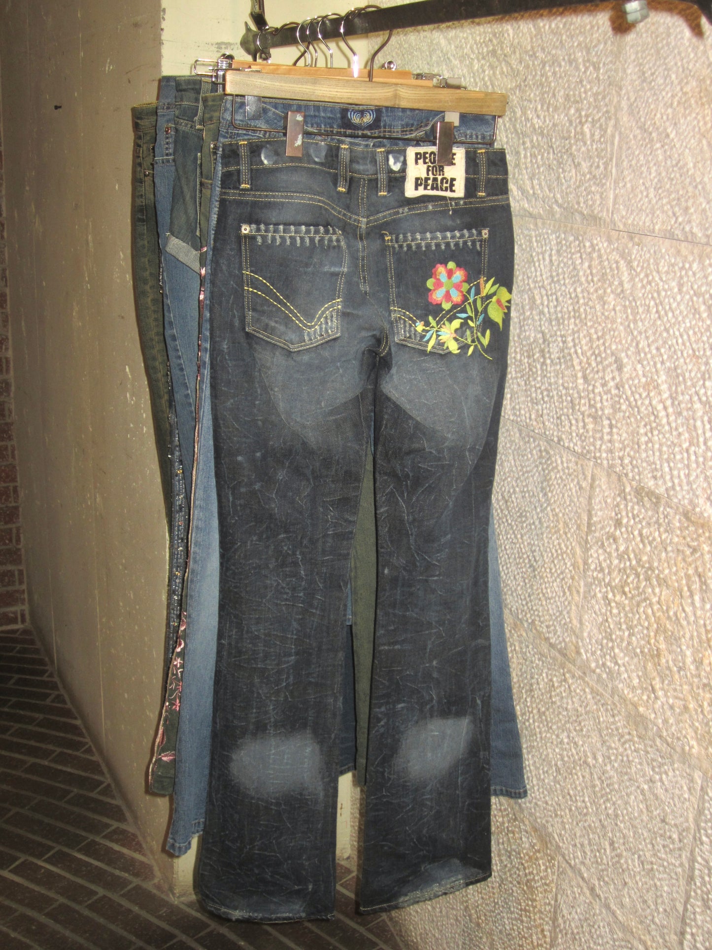 People for peace embroided floral jeans