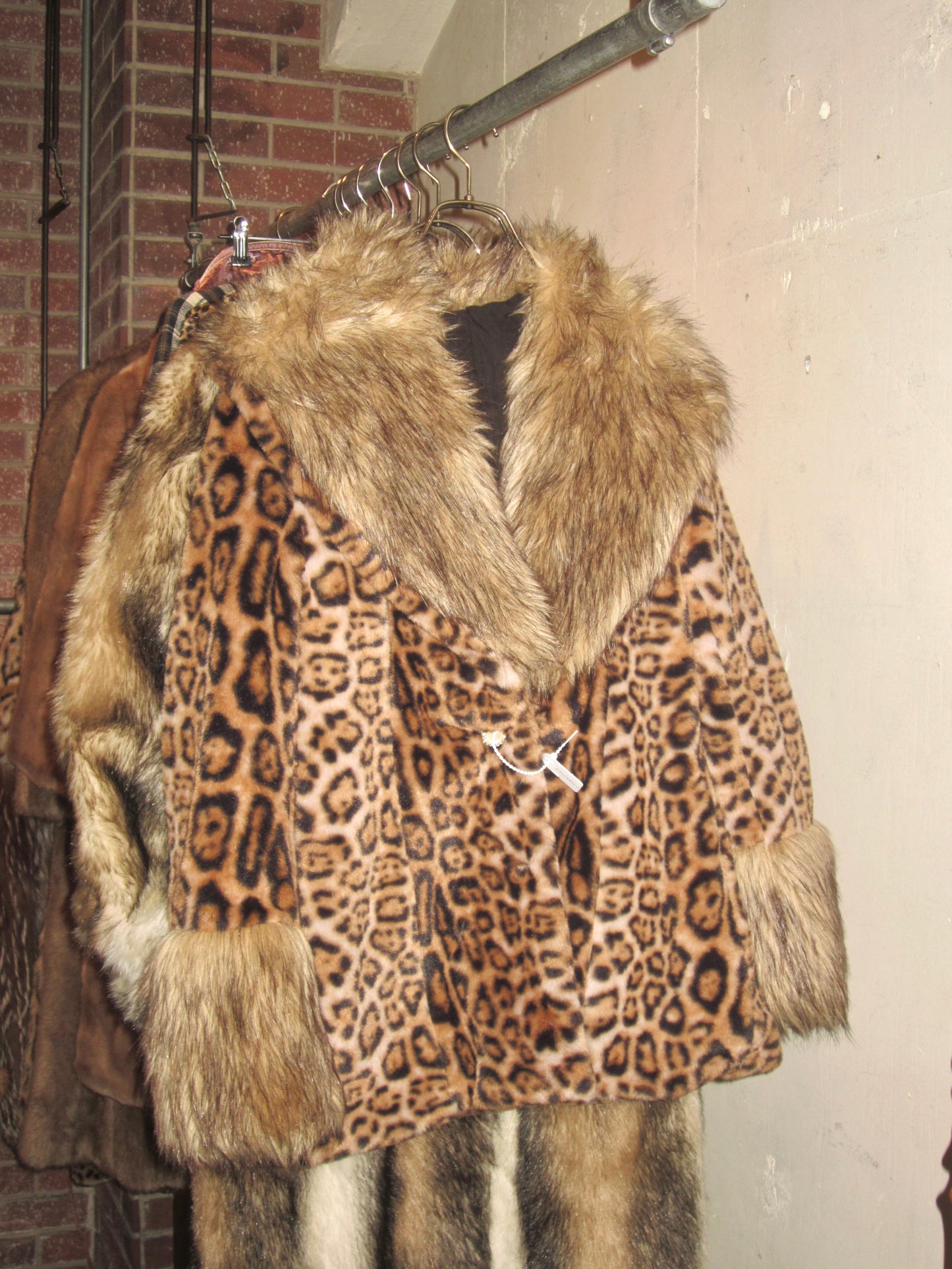 Leopard print faux fur coat