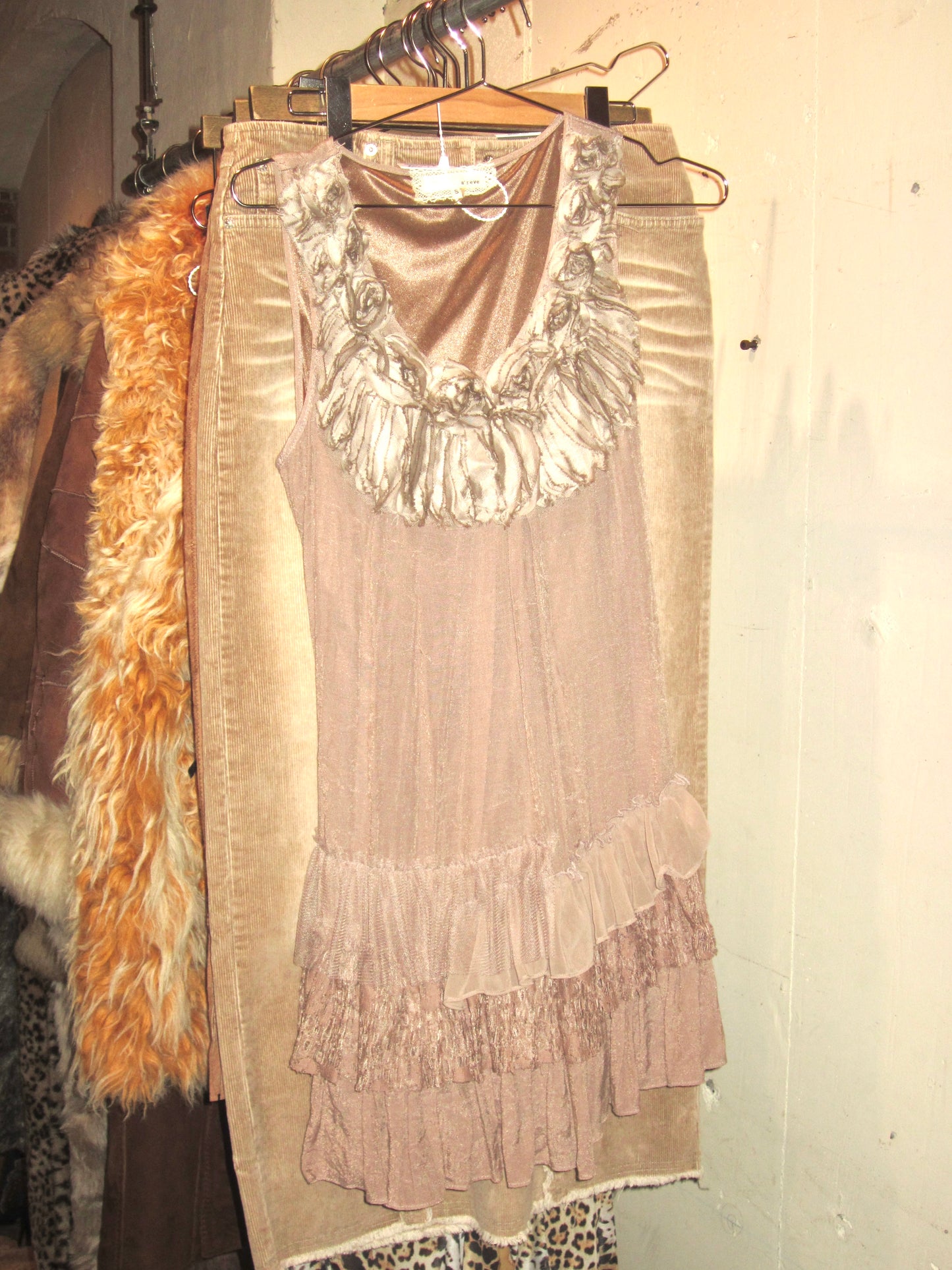 Anthropologie Brown Tan ruffle dress