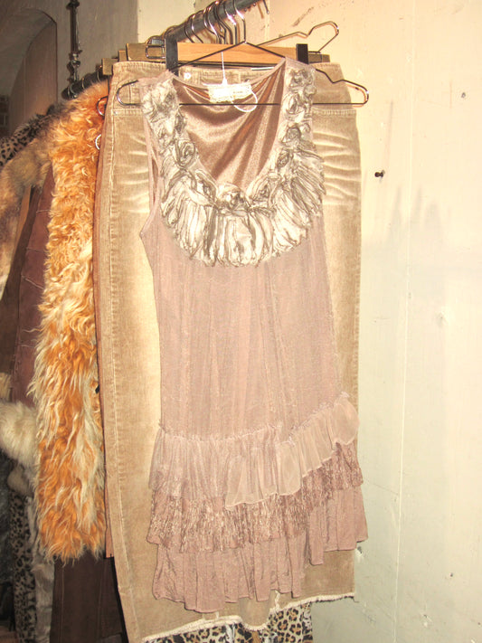 Anthropologie Brown Tan ruffle dress