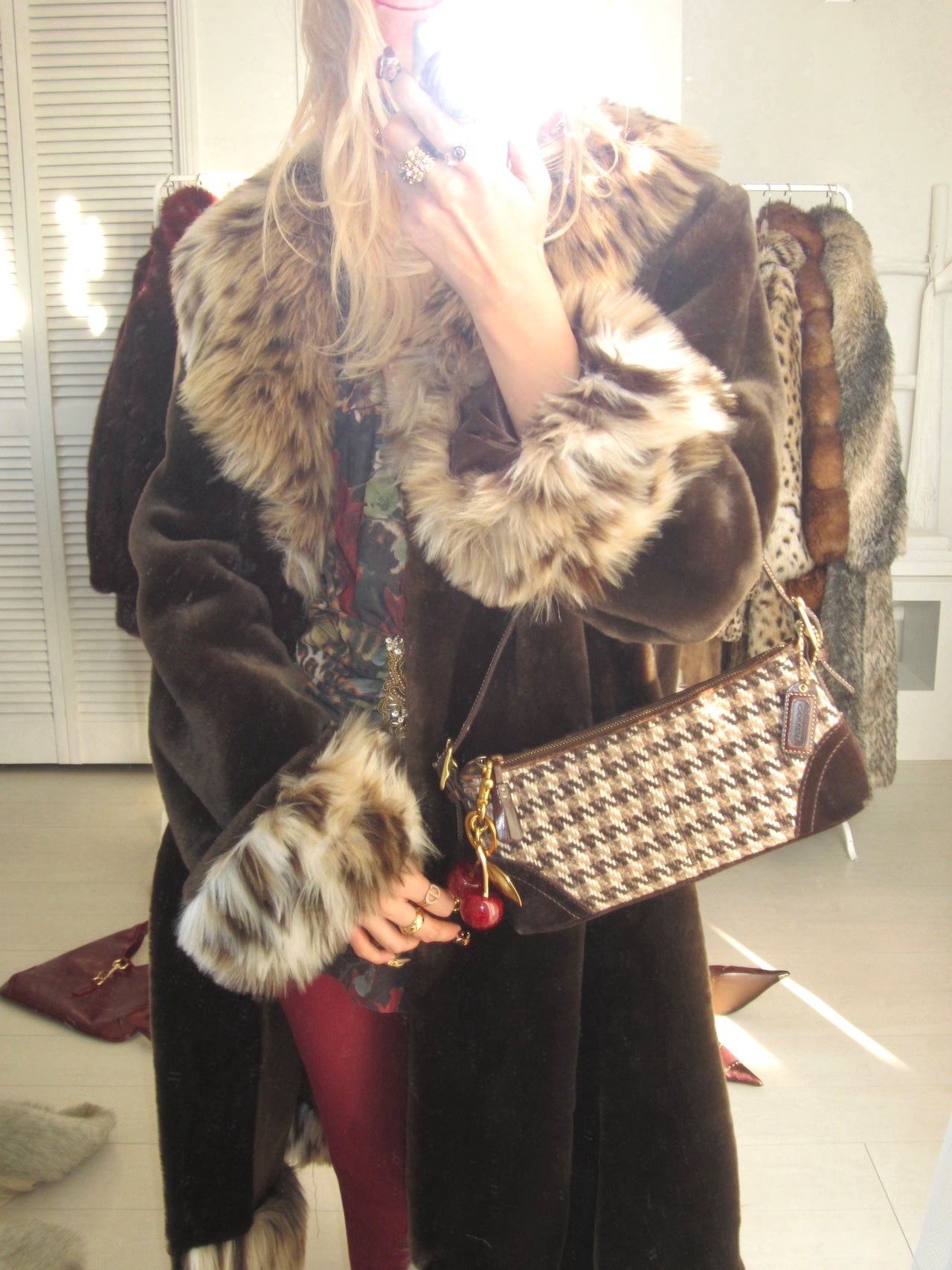 Mid night owl vintage long faux fur coat