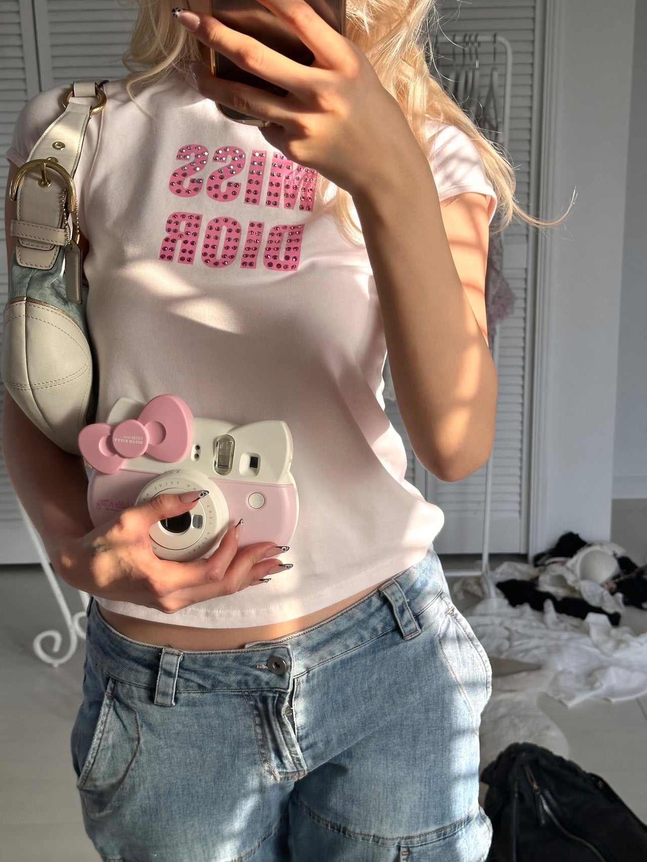 Vintage Dior pink rhinestone baby tee