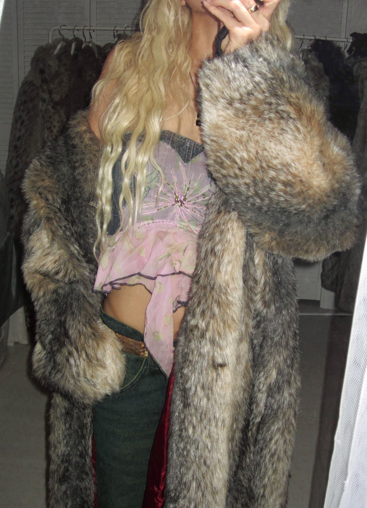 Silver fox majesty long faux fur coat