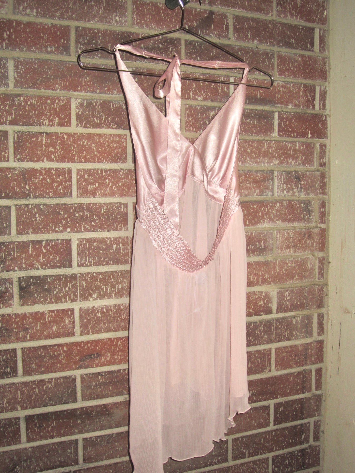 Vintage Pink Silk Babydoll Mesh Halter Top