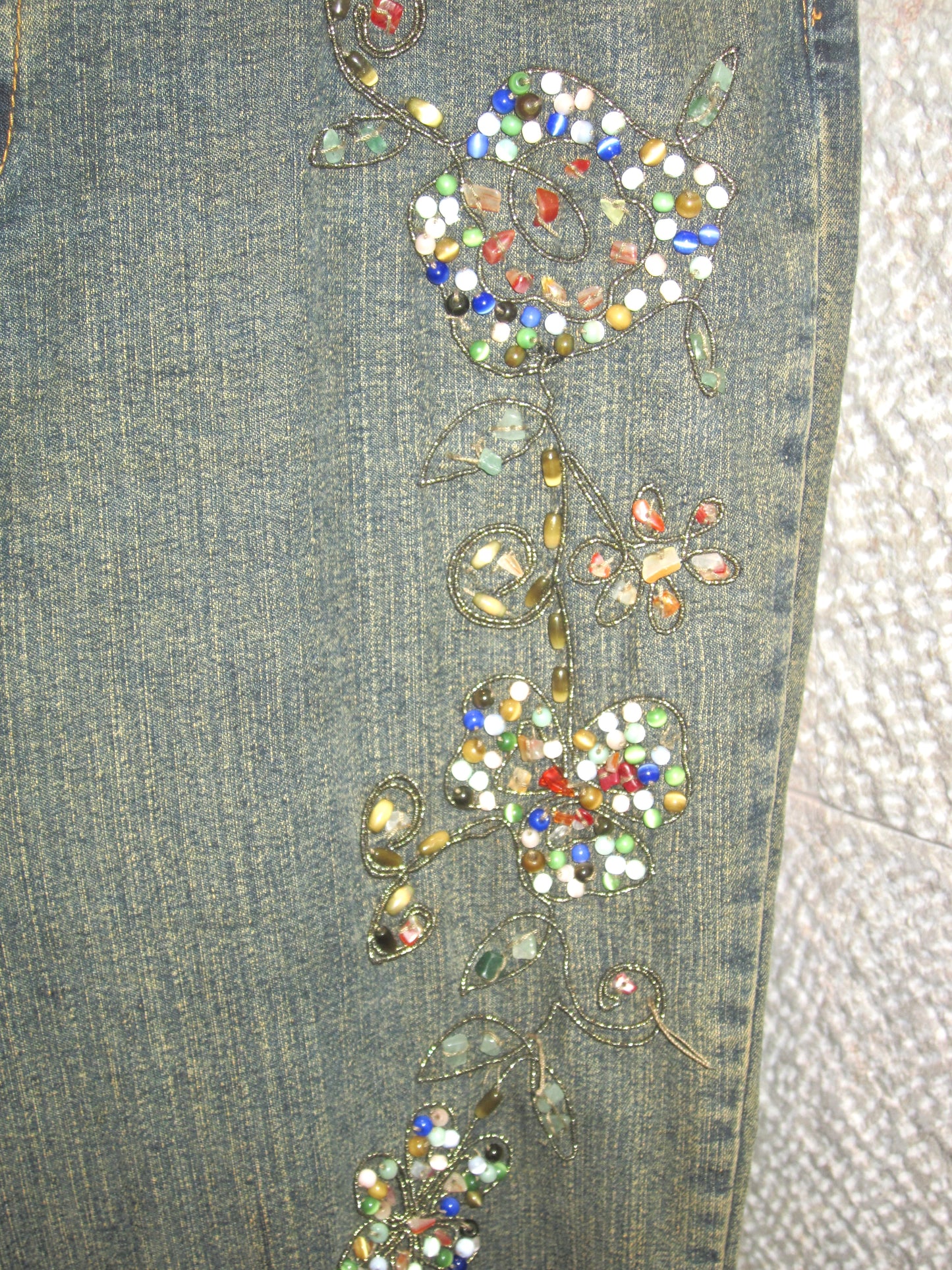 00s bohemian beaded wide denim