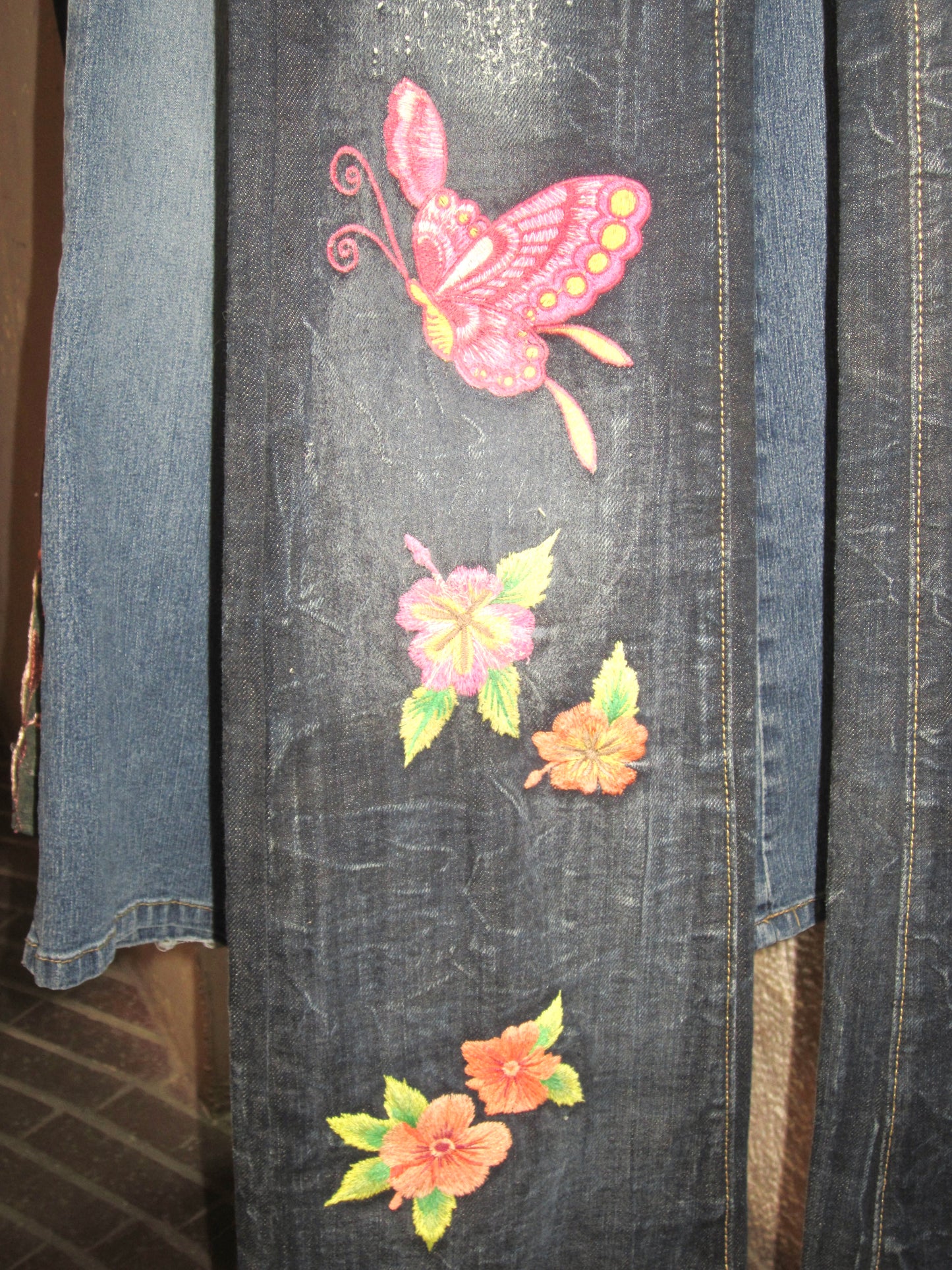 People for peace embroided floral jeans