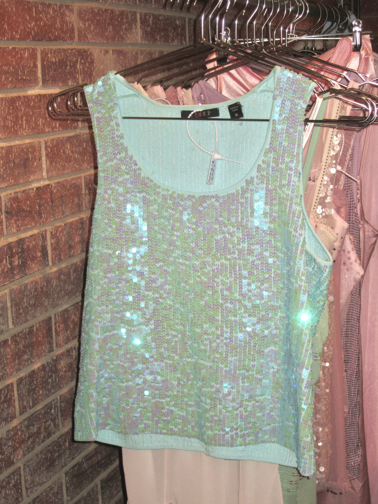 00s US vintage turquoise sequin tank