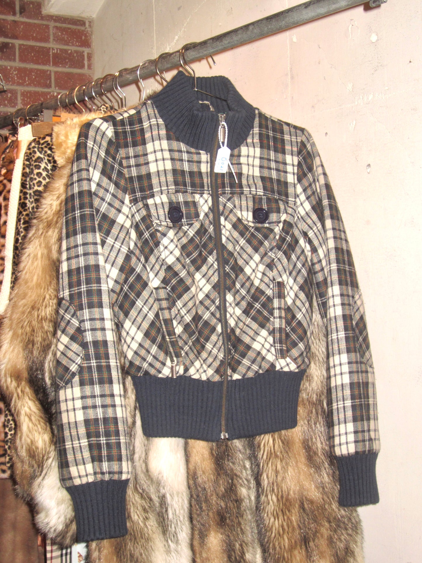 00s guess vintage navy plaid zip up jacket