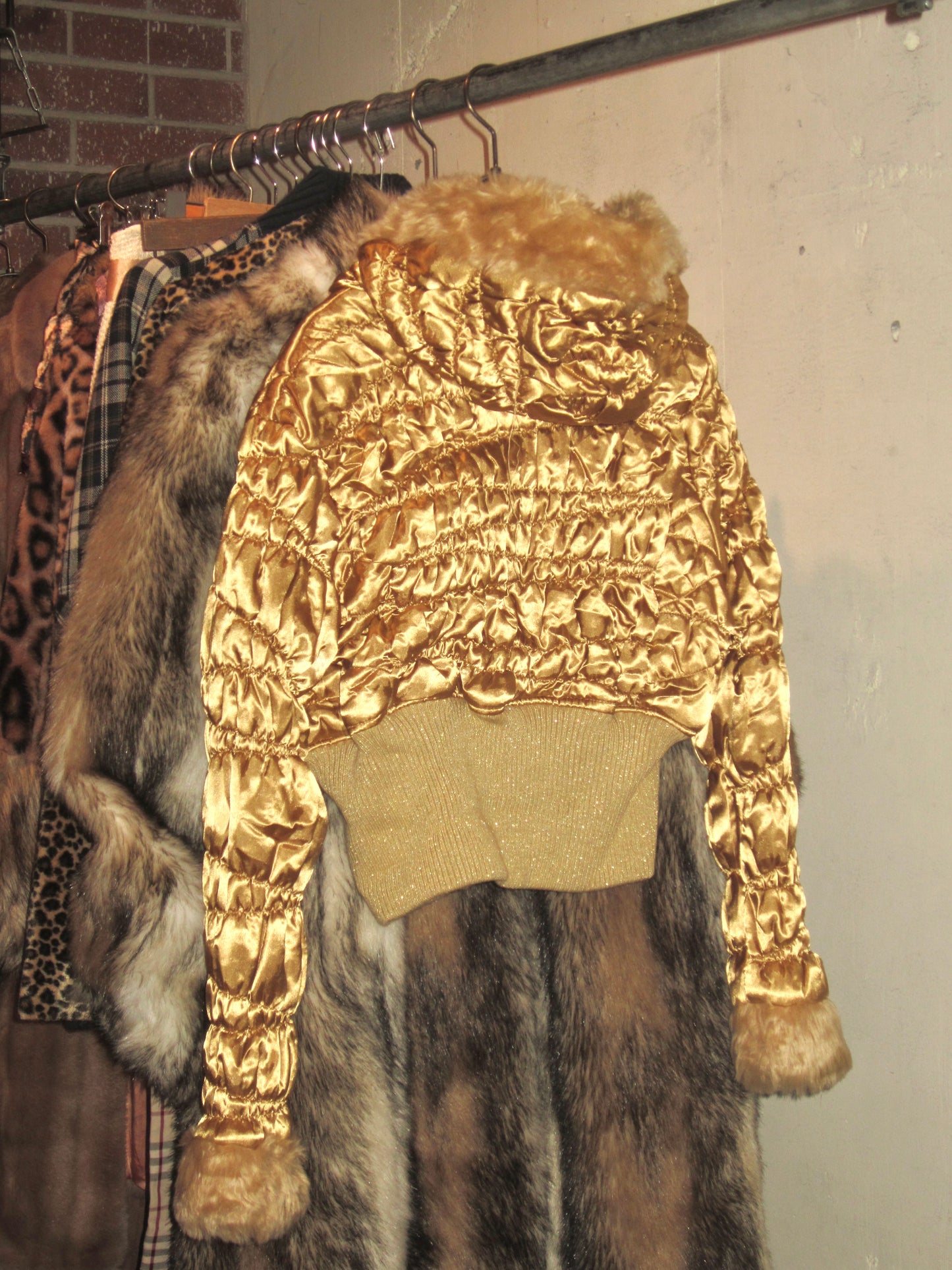 Y2K cropped bronze zip up jacket