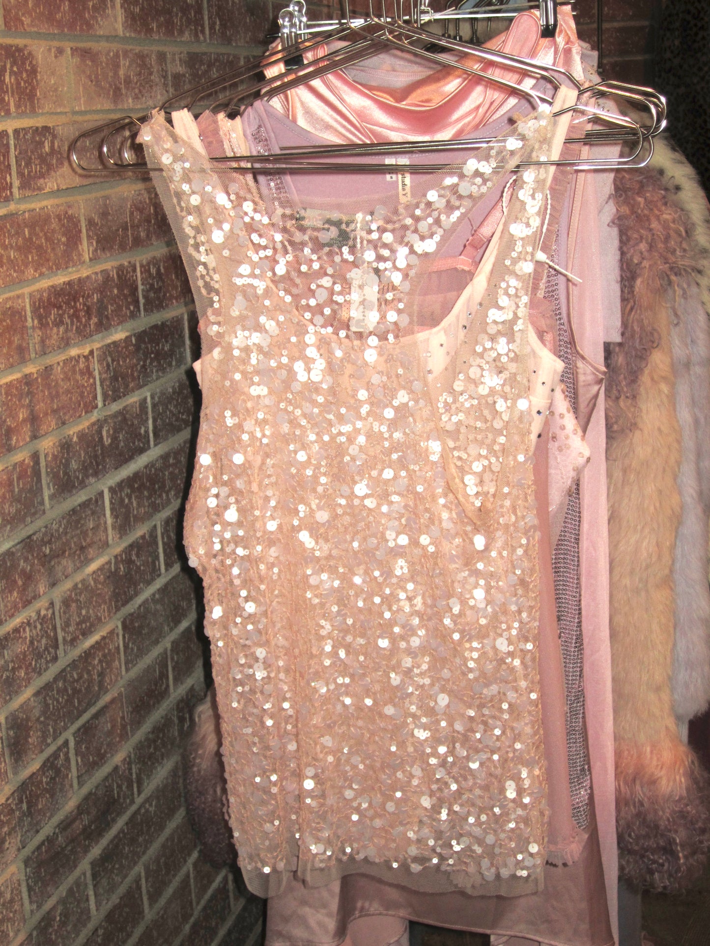 00 pink sheer sequin top