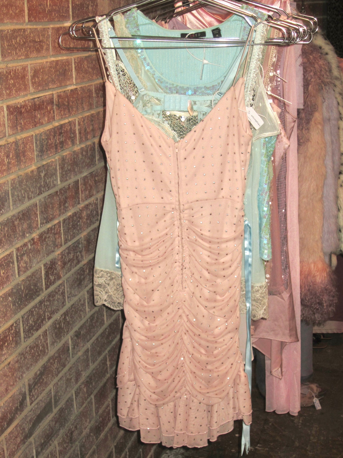 light nude-pink mini ruffle dress