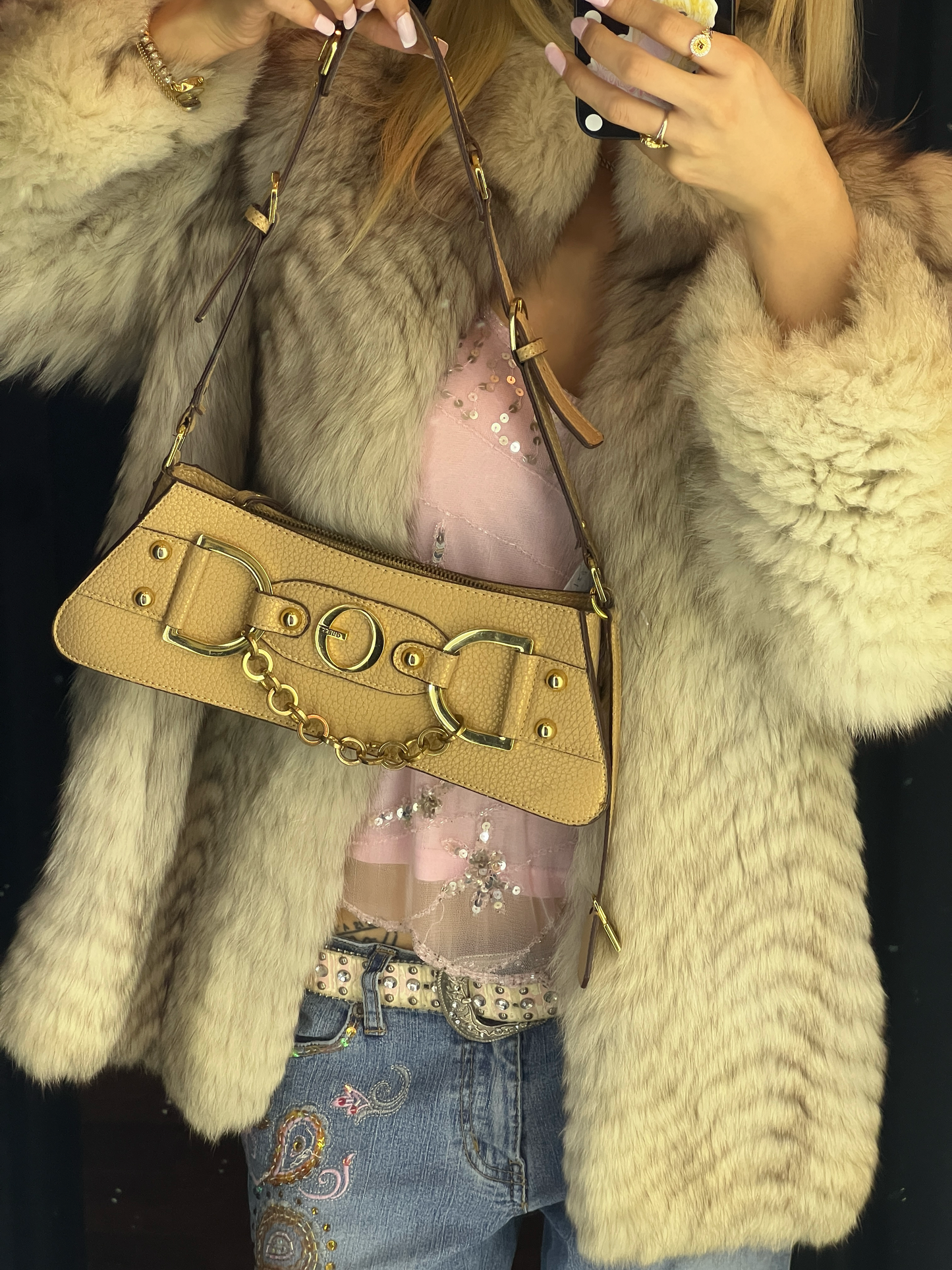 Vintage guess leather chain handbag