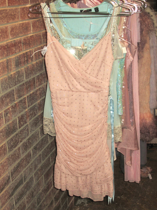 light nude-pink mini ruffle dress