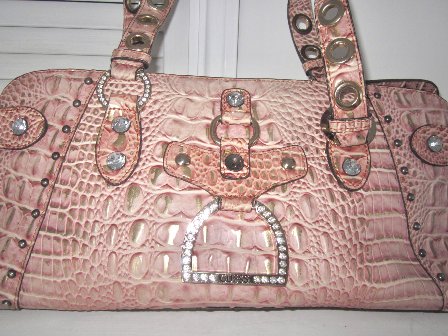 00s guess pink metallic croc bag