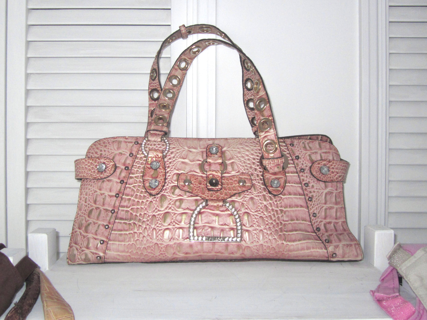 00s guess pink metallic croc bag