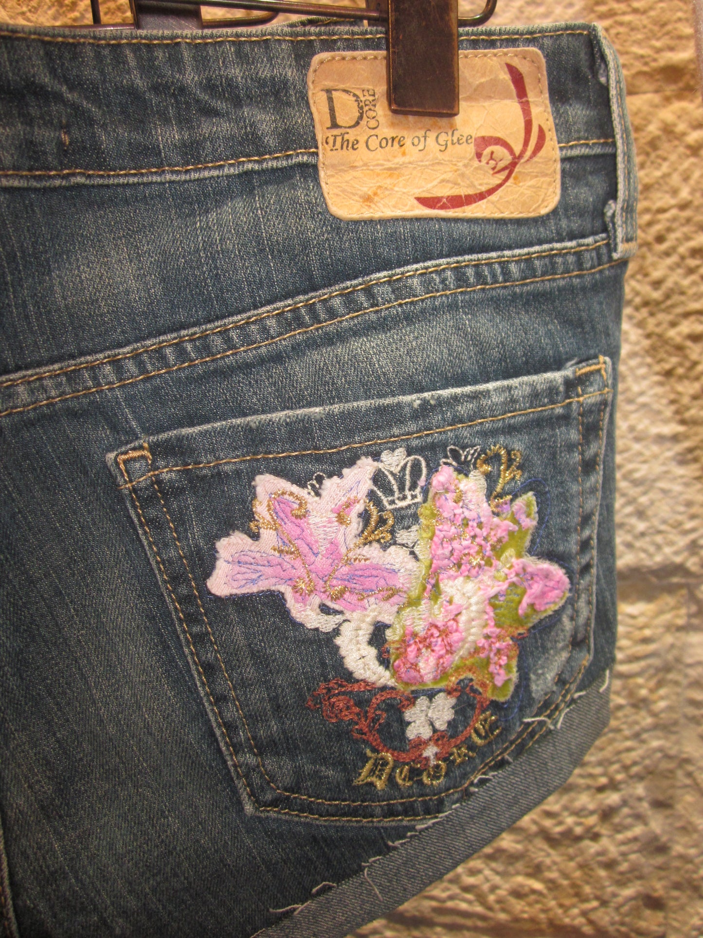 00s flower embroidered short denim pants