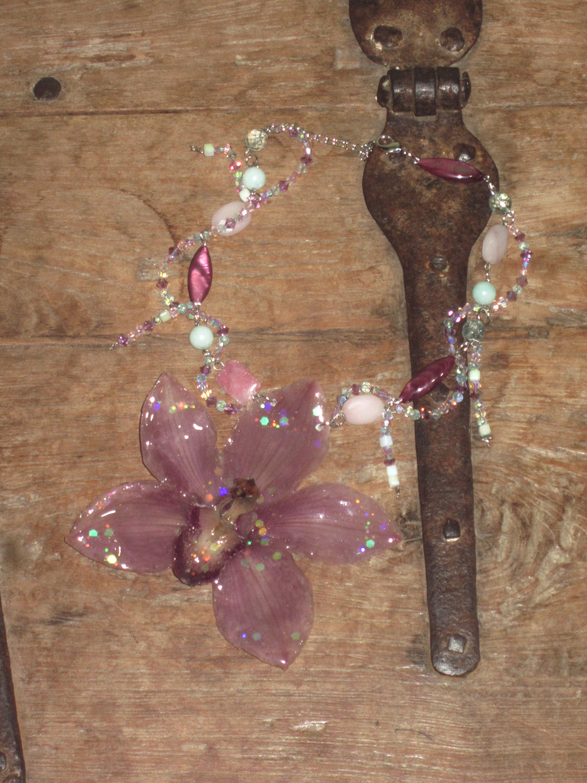 Purple Orchid Beaded Necklace