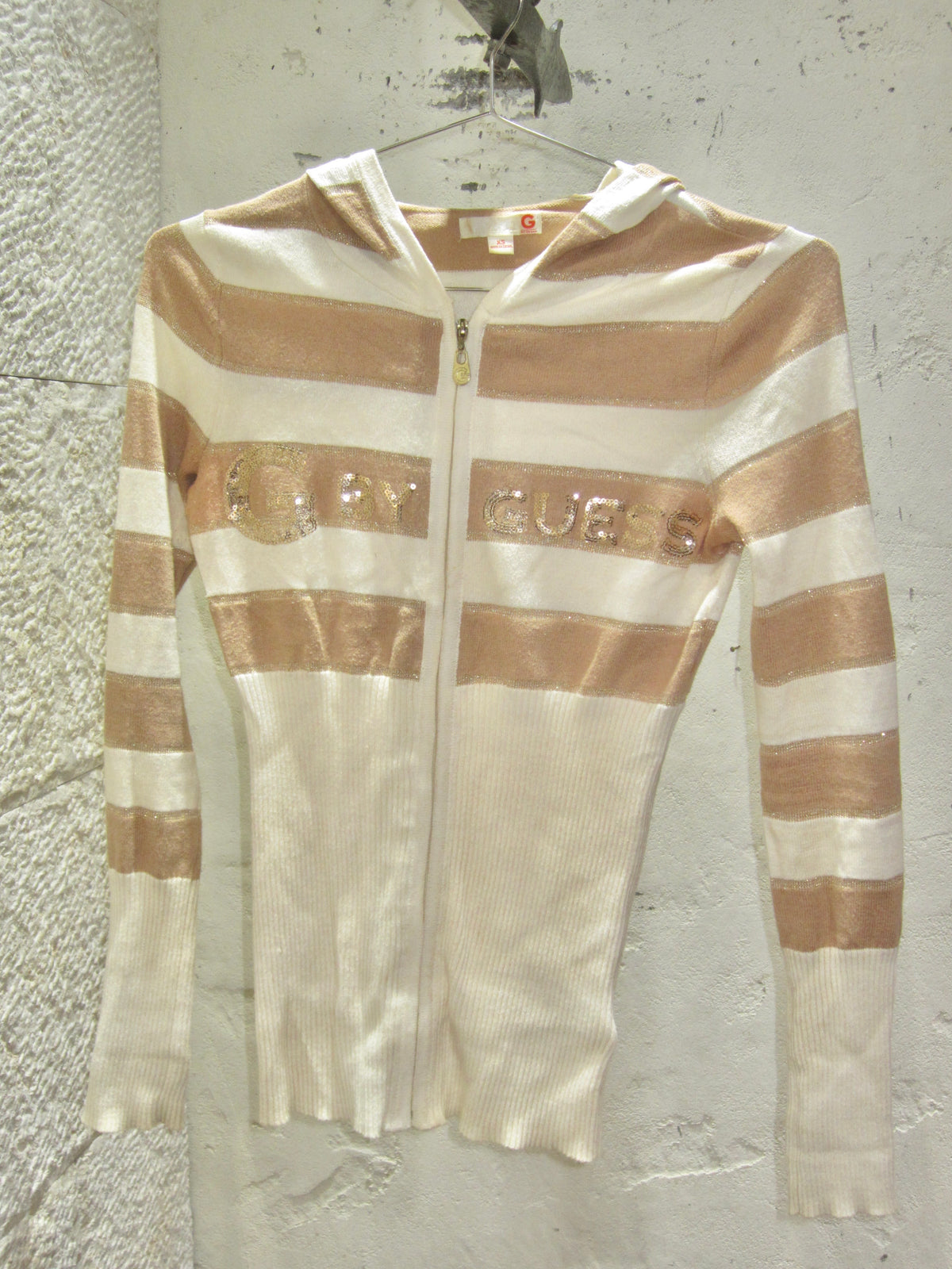 Cream Gold Stripe Zip Hoodie