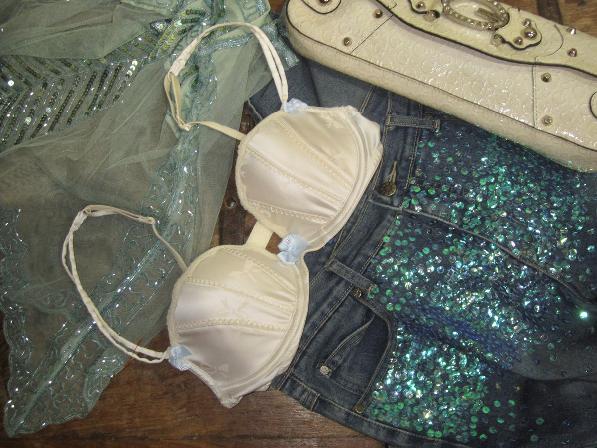 Ivory Blue Bow Bra / Blue Sequin Embellished Jeans