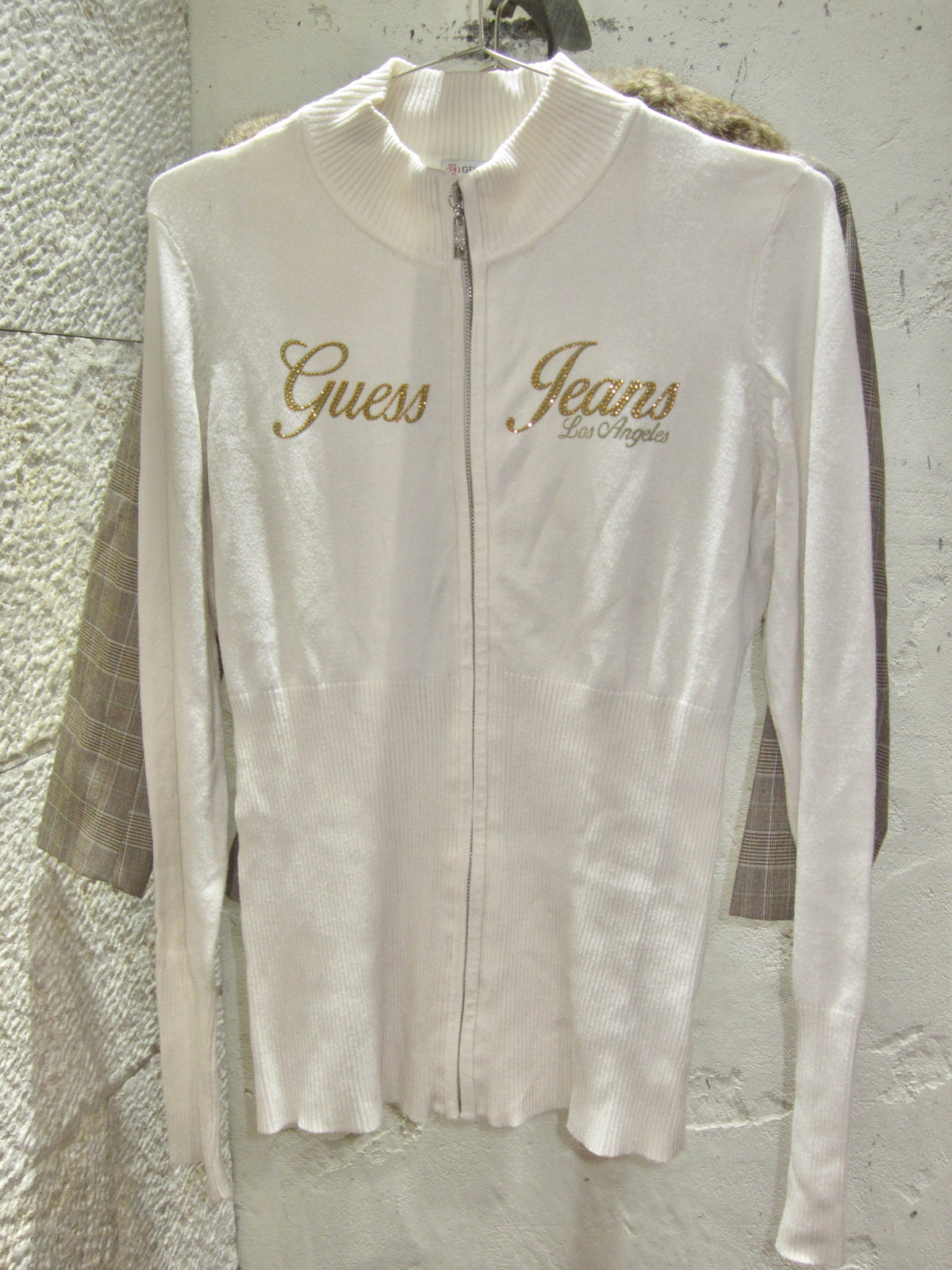 Ivory Gold Script Zip Knit