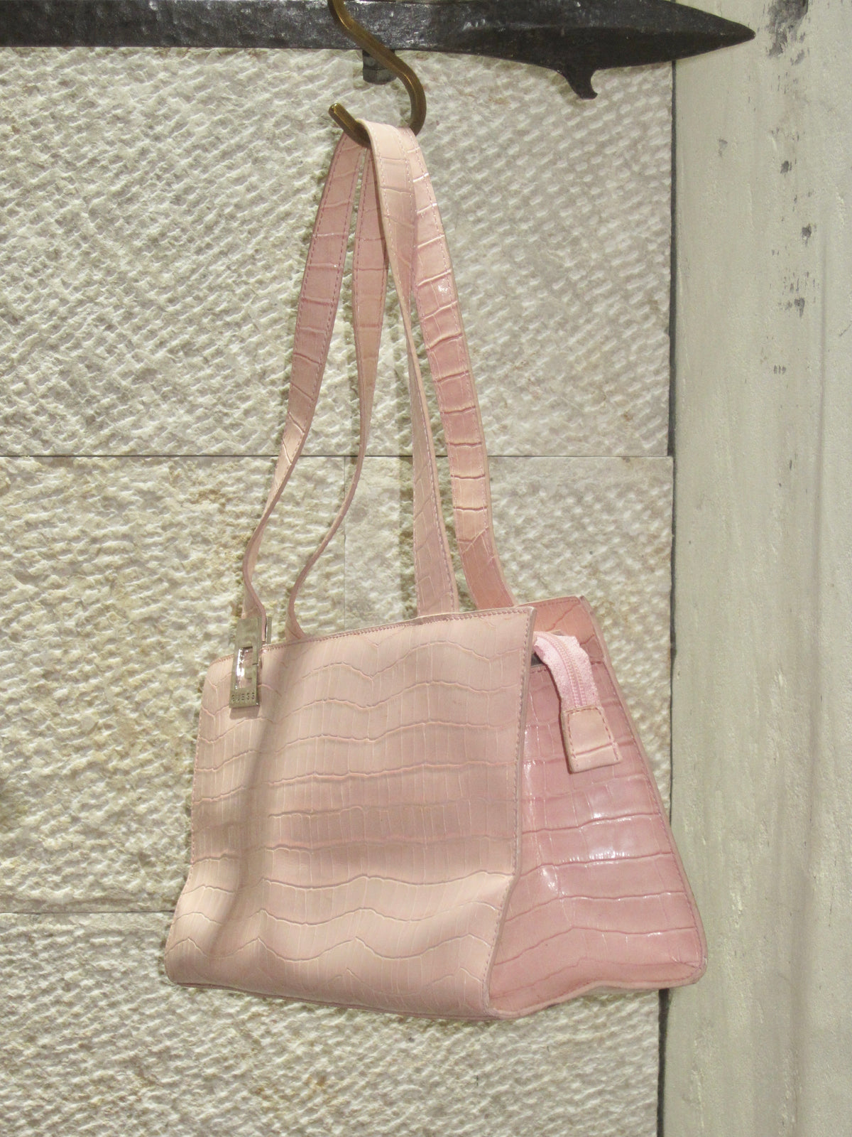 Pink Croc Embossed G Buckle Bag