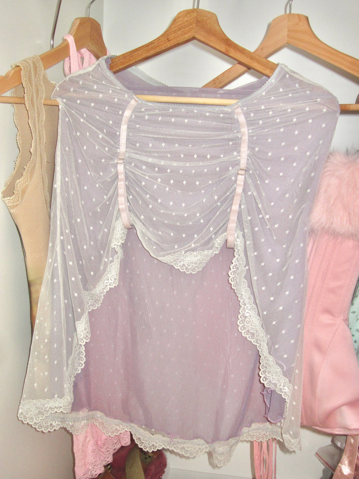 Lavender Sheer Dot Cape Top